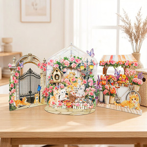 Carte de vœux 3D pliable avec design Château de chat, carte pop-up pour Noël, carte de vœux pour animaux de compagnie, carte postale pour enfants - Product Image 3