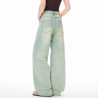 Jean bleu large de haute qualité - Nouveau design, délavé, coupe droite, ample, longueur au sol