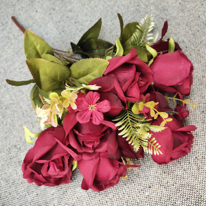 D050835 Artificial <strong>Fake</strong> Flowers Silk Artificial <strong>Roses</strong> 11 Heads Bridal Wedding Bouquet for Home Garden Party Wedding Decoration - Product Image 3