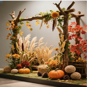 Arco de Madera Otoñal con Decoración Artificial - Arreglo de Calabaza, Hierba de Pampas y Hojas de Arce <span class=keywords><strong>para</strong></span> Fondo de Boda y Eventos Otoñales - Product Image 6