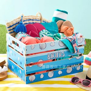 Wooden <b>Storage</b> Box For Bikinis With Shell Pattern Rectangle <b>Clothes</b> Organizer Pool Beach Use - Product Image 1