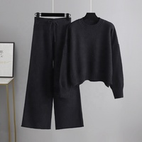 Ensemble tricoté pour femme, style automne-hiver, pull ample et pantalon large, ensemble deux pièces pour femmes