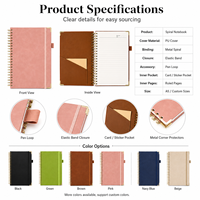 Carnet à spirale en cuir PU avec reliure métallique dorée, protège-coins métalliques, attache-stylo, bloc-notes, notes adhésives, pochette, lot en vrac