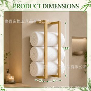Toallero de madera con 3 barras, organizador de almacenamiento para montaje en pared, para toallas y pañuelos de baño - Product Image 2