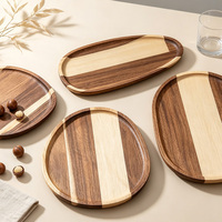 Ensemble de 5 Petites Plaques et Plateaux de Service en Bois d'Acacia, Assiettes Ovales Irrégulières en Bois Massif, Plateau de Service