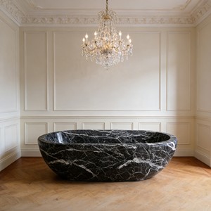 Italienisches Design Innenbereich Schwarze Marmorfarbe Massivoberflächen-Badewanne Hotel Romantische Stilvolle Steinbadewanne - Product Image 5