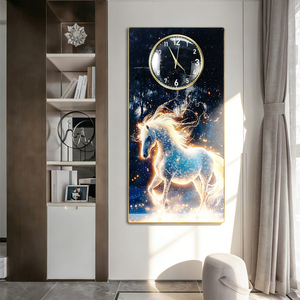 Reloj de Pared Moderno de Porcelana de Cristal, Arte de Pared Interior, Reloj de Lujo con Marco de Caballo, Reloj Grande Silencioso, Pintura y Arte de Pared - Product Image 5