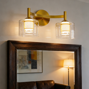 Modern Copper Wall <b>Lamp</b> With Glass Cylindrical Shades LED <b>Warm</b> White Light For Bathroom Vanity Mirror - Product Image 6