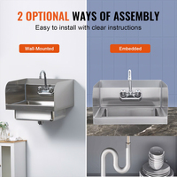 Évier simple en acier inoxydable compact et peu encombrant avec protections latérales et robinet pour petit camion de restauration ou café