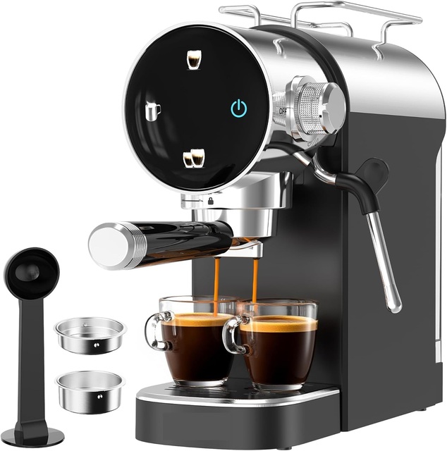 15 Bar High Pressure Semi-Automatic Espresso Coffee Machine Colorful Touch Screen 1350W Fast Heating Thermoblock System