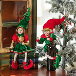 2 Mảnh Uốn Cong Cánh Tay & Chân Giáng Sinh Elf Bức Tượng Búp Bê Treo Trang Trí Màu Đỏ Và Màu Xanh Lá Cây Trên Kệ Yêu Tinh Giáng Sinh