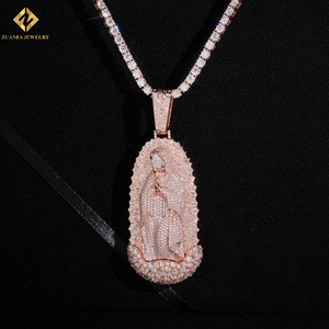 Joyería ZUANFA, Colgante de la Virgen María en Oro Rosa con Incrustaciones de Moissanita, Amuleto Religioso para Catolicismo, Joyería Unisex - Product Image 1