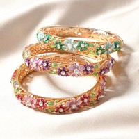 Bracelet Électroplaqué Floral Printanier de Pékin, Motif Tulipe, Double Couche, Ajouré, Fleurs Peintes Colorées