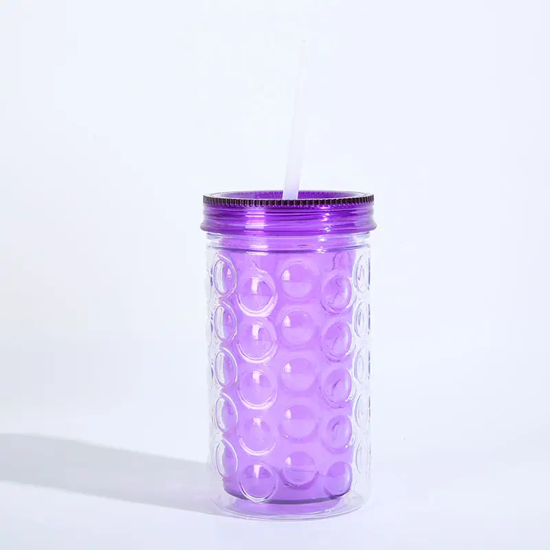 Custom Colorful Cold Drinking Tumbler With Straw Bulk Double Wall Glass Mug With Lid