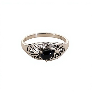 Vintage 925 Sterling Silver <b>Black</b> Onyx <b>Ring</b> With Floral Pattern Bezel Setting Womens Gemstone <b>Ring</b> Everyday Wear - Product Image 1