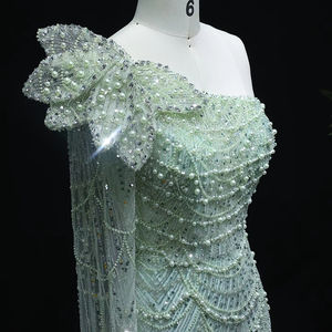 Jancember LSZ115 Роскошная зеленая на одно плечо расшитая блестками арабские вечерние русалки для выпускного вечера - Product Image 6