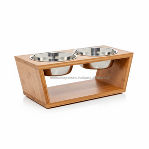 ชามอาหารสัตว์เลี้ยงแบบเรียวสีขาวยกสูงทำจากไม้ธรรมชาติสำหรับเลี้ยงสุนัขและแมว - Product Image 1