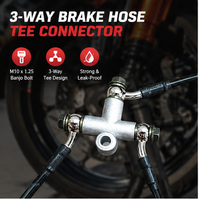 Nouveau connecteur en T pour tuyau de frein de moto, adaptateur 3 voies, kit boulon banjo M10x1.25, alliage d'aluminium 10mm, double étrier argenté