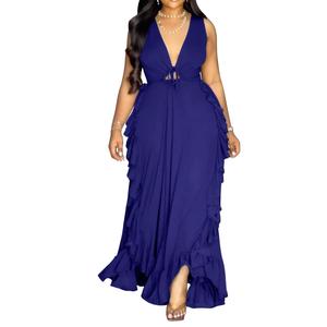 Robes d'été asymétriques à volants taille haute dos nu en V profond grande taille pour femmes – Tendance - Product Image 3