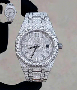 VVS1 Moissanite Glass Dial <b>Iced</b> <b>Out</b> Round Case Stainless Steel Men's Luxury <b>Watch</b> Tester Pass 10 Bar Water Resistant - Product Image 1