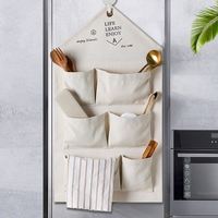 Organisateur de rangement mural pliable multifonctionnel en tissu pour chambre à coucher, avec poches en coton à motif quadrillé personnalisé