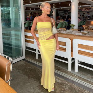 2024 Hot Girl New Wear Sexy Sling Slim vaina falda conjunto de dos piezas mujeres Color sólido traje Casual - Product Image 1