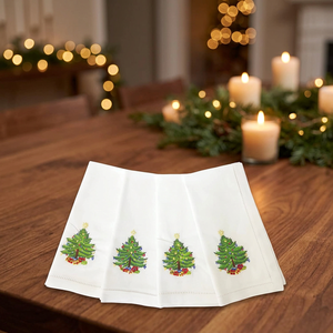 Embroidered <b>Christmas</b> Tree Cotton <b>Napkins</b> 12PCS Square Handmade Modern Style Restaurant Use Table Decoration - Product Image 1