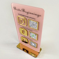 Letrero de mesa con logo, espejo, código QR, soporte, placa, láser, bonito, redes sociales, negocios, acrílico, 10 unidades, interior, violeta, logo