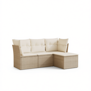 Conjunto de Sofás Modulares de Ratán para Jardín, Color Beige, Muebles de Exterior, Cómodo y Elegante Sofá Seccional con Cojines - Product Image 1
