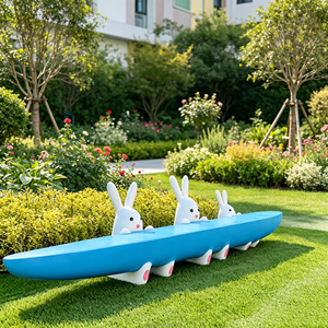 Y930 Banco Decorativo de Jardín con Diseño de Conejo de Dibujos Animados, Asiento Personalizado con Figura de Animal para Parque, Silla Larga de Descanso para Niños en el Parque Infantil - Product Image 1