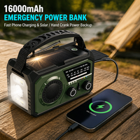 Radio météo d'urgence 16kMah NOAA/AM/FM, lanterne solaire de camping, manivelle rechargeable, batterie externe |   Alarme SOS Lampe torche 3 modes