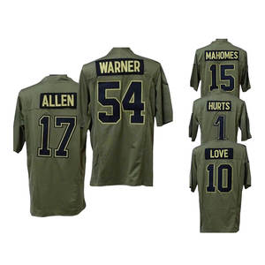 เสื้อเจอร์ซีย์อเมริกันฟุตบอลเย็บตะเข็บสีเขียว2025 Salute-to-Service 15 Patrick mahomes 17 Josh ALLEN 1เจ็บ23 mccaffrey 26 Barkley - Product Image 5