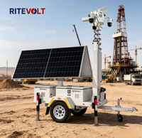 Caméras dôme 4G/Wi-Fi personnalisables OEM/ODM avec mât de 7 mètres et remorque solaire pour utilisation comme caméras de surveillance.