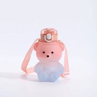 Summer Bear Gradual Cute Water Cup High Beauty Plastic Cup Children's Portable Straw Cup High Capacity Water Bottle