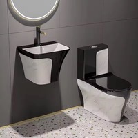 Sanitary Ware Suit Bathroom Commode Wc and Pedestal Basin Luxury Ceramic Black Color Toilet Set One Piece Toilet Bowl