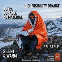Couverture Thermique Réutilisable en Film PE OEM 130*210CM, Couverture de Premiers Secours d'Urgence avec Sac de Transport Portable