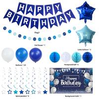 Lot de décorations de fête d'anniversaire bleues en gros : ballons, bannière et ensemble nid d'abeille pour les célébrations des garçons et des enfants