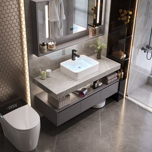 <span class=keywords><strong>Vasque</strong></span> de salle de bain murale moderne et minimaliste en dalle de roche avec miroir intelligent et rangement intégré - Product Image 3