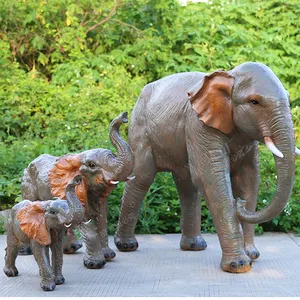 야외 유리 섬유 플라스틱 야생 동물 아프리카 코끼리 모델 조각 공원 빌라 잔디 태국 착륙 큰 장식