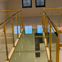 Balustrade moderne en acier inoxydable doré, résistante à l'eau, garantie 5 ans, pour escalier, balcon, garde-corps en verre, maison
