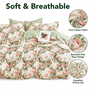 ชุดเครื่องนอนลายกุหลาบสีชมพูสไตล์ Shabby Chic จากโปแลนด์ ผ้าฝ้าย Cottagecore ปลอกผ้านวม สำหรับ EU Dropshipping 3 ชิ้น - Product Image 3