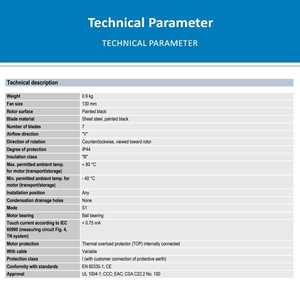 Ventilateurs axiaux de refroidissement à moteur servo à inverter avec roulement à billes ebmpapst A2S130-AB03-11 130 mm 50 W 230 V CA 0,13 A 2800 tr/min - Product Image 5