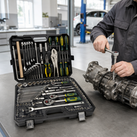 Kit d'outils à main pour mécaniciens 142+4 pièces, jeu de clés à cliquet CR-V, ensemble d'outils de maintenance automobile avec étui de transport rigide