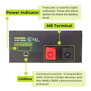 Batterie LiFePO4 EJ 12V 200Ah pour camping-car, avec BMS intelligent, indicateur CANBUS, +4000 cycles, -20-60°C, pour installations sous le siège - Product Image 5