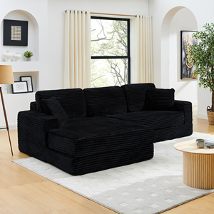 Canapé d'angle modulable convertible en forme de L, style moderne minimaliste compressé, en velours côtelé - Product Image 1