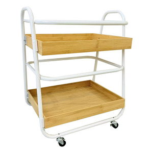 Estante de Almacenamiento de Bambú de 2 Niveles con Ruedas, Versátil para Uso en Interiores, Ecológico, Tipo Vertical - Product Image 2
