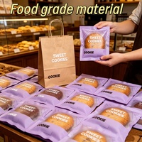 Sacs d'emballage pour biscuits avec fenêtre transparente et logo personnalisé, sacs en plastique violet de qualité alimentaire pour en-cas, biscuits, desserts, emballage de boulangerie