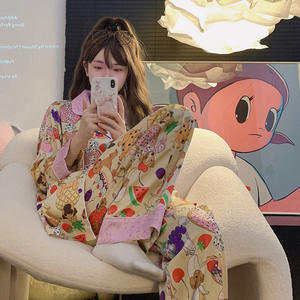 <span class=keywords><strong>Netflix</strong></span> con la misma moda, pantalones largos de manga larga, cárdigan con solapa y estampado de animales, pijamas para <span class=keywords><strong>el</strong></span> hogar para mujer - Product Image 2