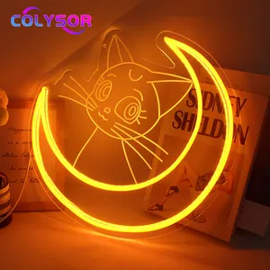 Yaratıcı özel Anime Sailor Moon Luna kedi atmosfer dekorasyon akrilik Rgb Led Neon