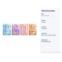 Buku Catatan Spiral Mini Tema Anime Peri Bunga 80GSM 70 Lembar Bergaris 4 Desain Saku Alat Tulis Sekolah Siswa Grosir